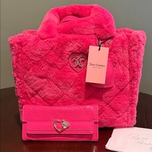 Juicy Couture Hot Pink Quilted Tote and Wallet